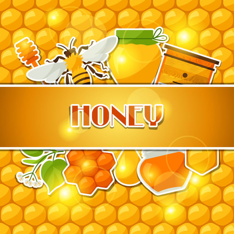 背景设计蜂蜜和蜜蜂贴纸