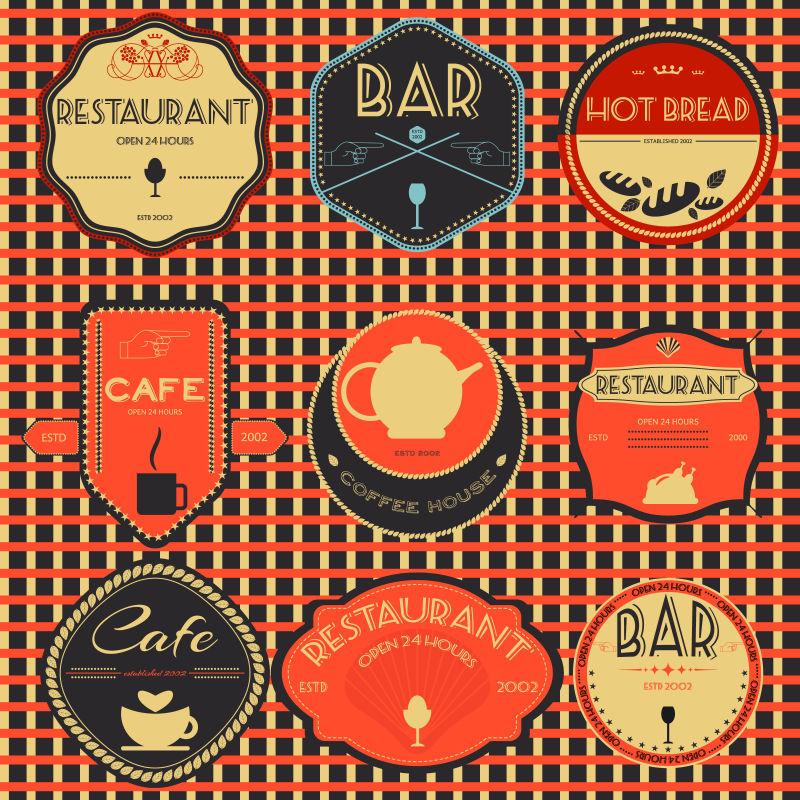 老式的啤酒和咖啡标签矢量设计