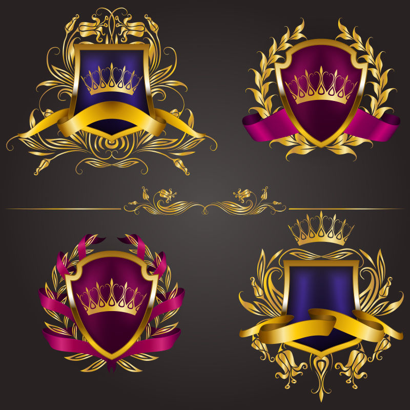 创意矢量现代彩色金边的复古徽章设计