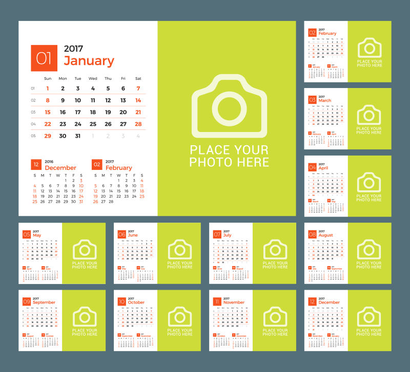 矢量2017桌面日历星期日开始