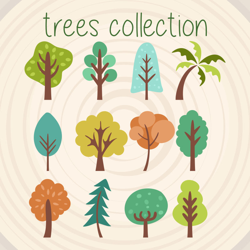 矢量的彩色园林树木插图