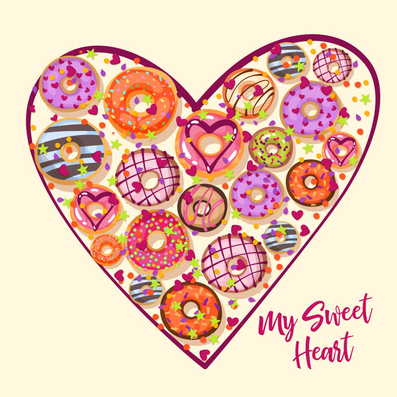 矢量彩色心形甜甜圈