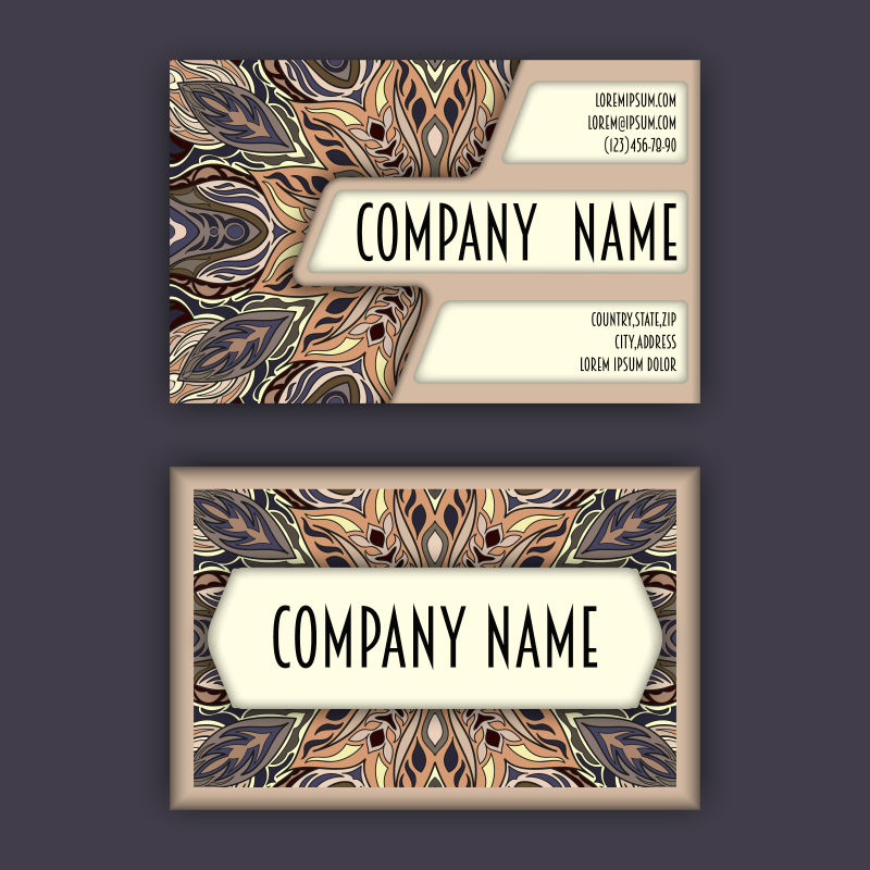 抽象矢量装饰几何花卉元素的名片设计