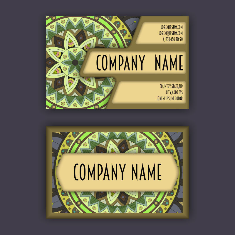 创意矢量绿色古典花卉装饰设计名片