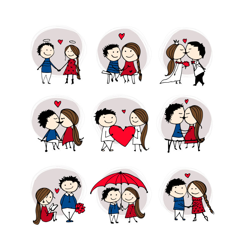 矢量卡通情侣概念创意插图