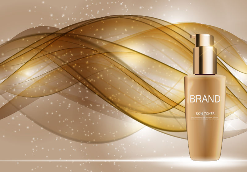 创意矢量金色护肤精华的宣传海报设计