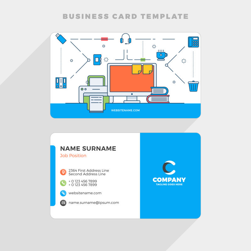 具有平面线条矢量创意名片