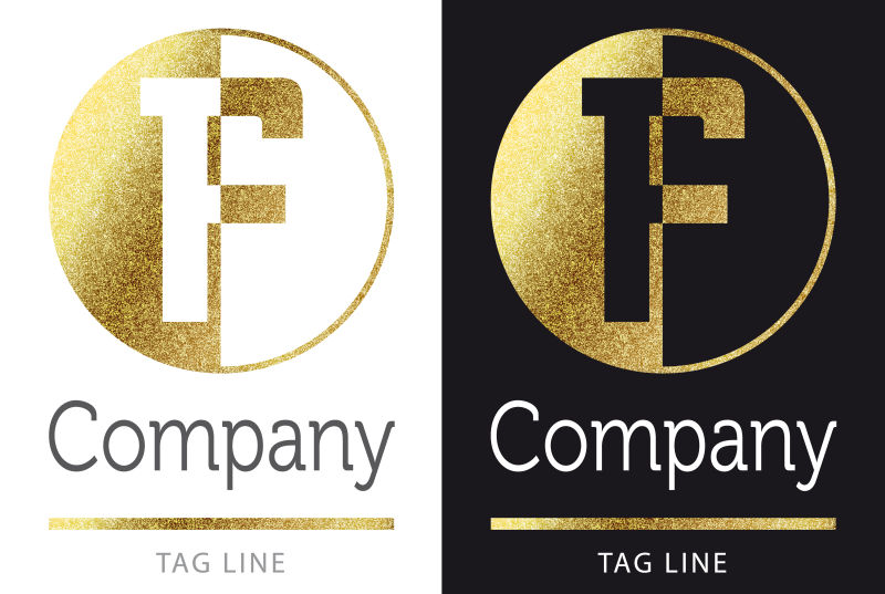 金色明亮字母F标志矢量