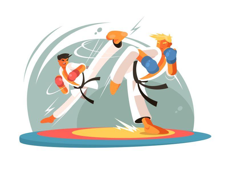 矢量设计空手道训练男孩