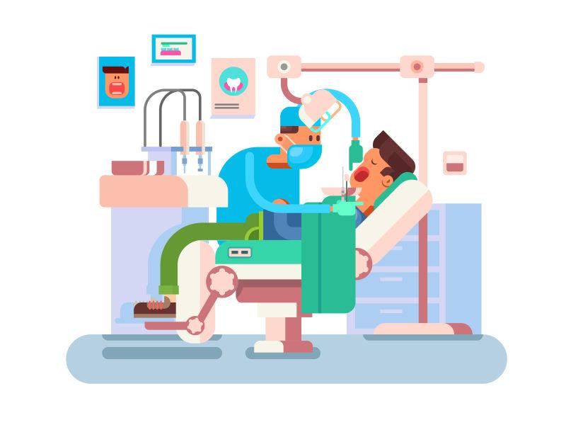 矢量设计牙医治疗病人