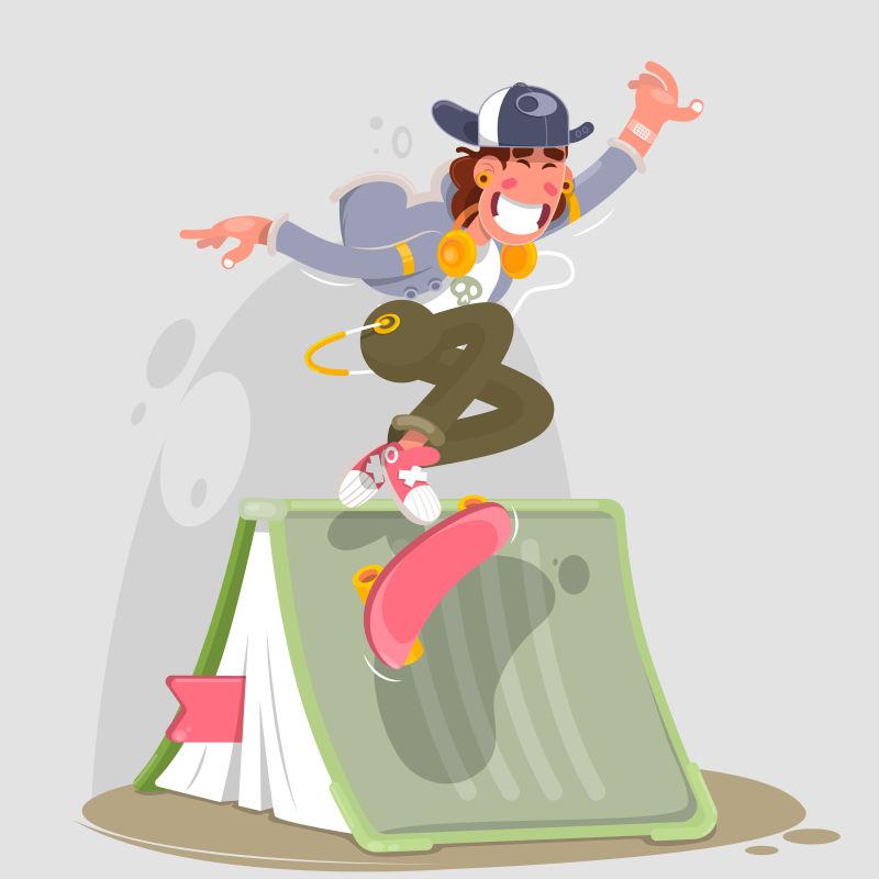 矢量设计玩滑板赶时髦的年轻人