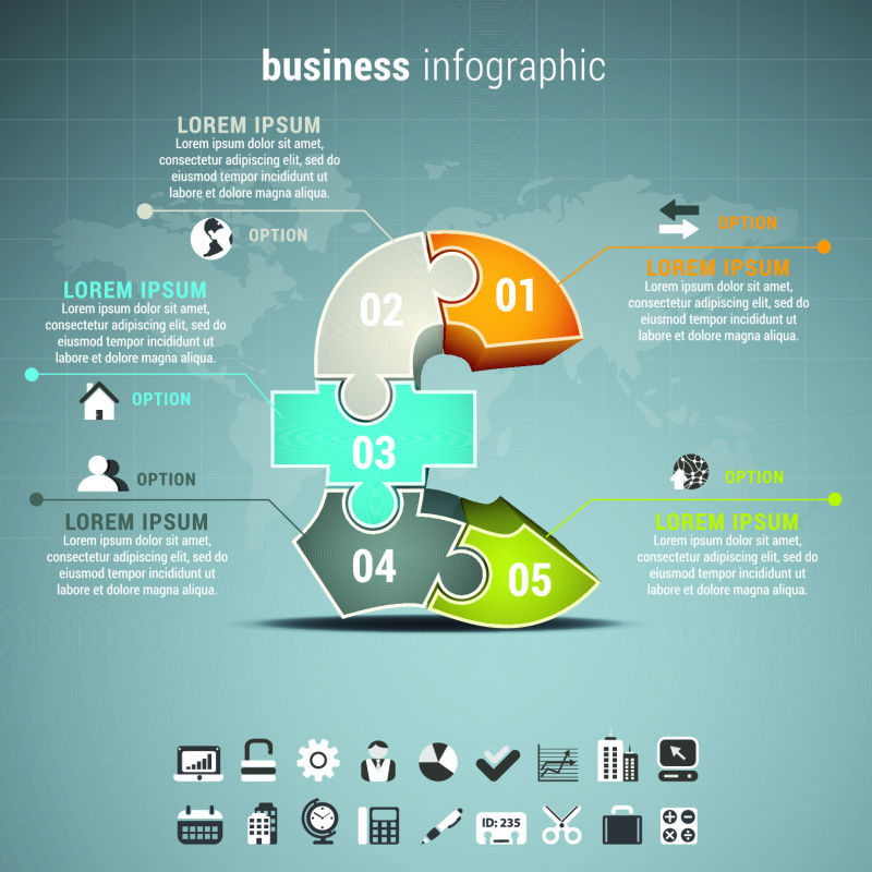 矢量图示商业信息图表与庞德的拼图