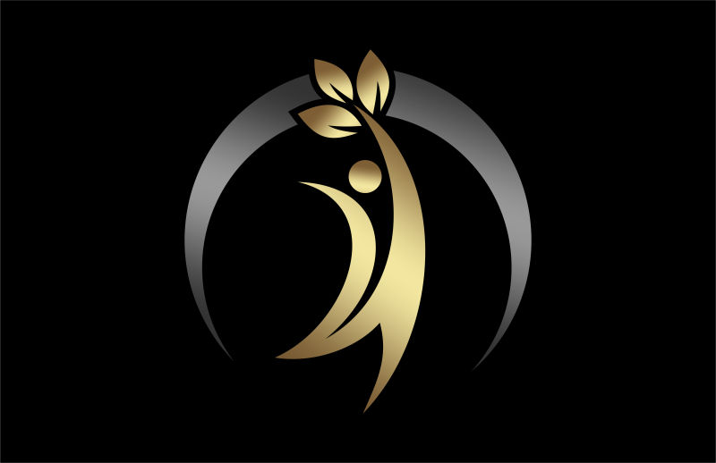 自然生活人与黄金与金属颜色的叶子矢量