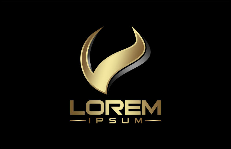 标志字母V带金色和金属色矢量