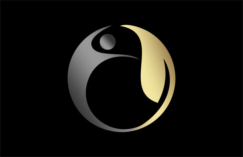 自然生活人与黄金与金属颜色的叶子矢量图标