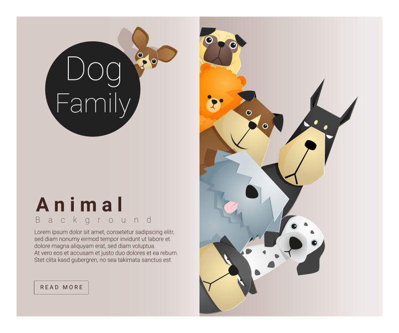 矢量可爱的动物家庭背景与狗