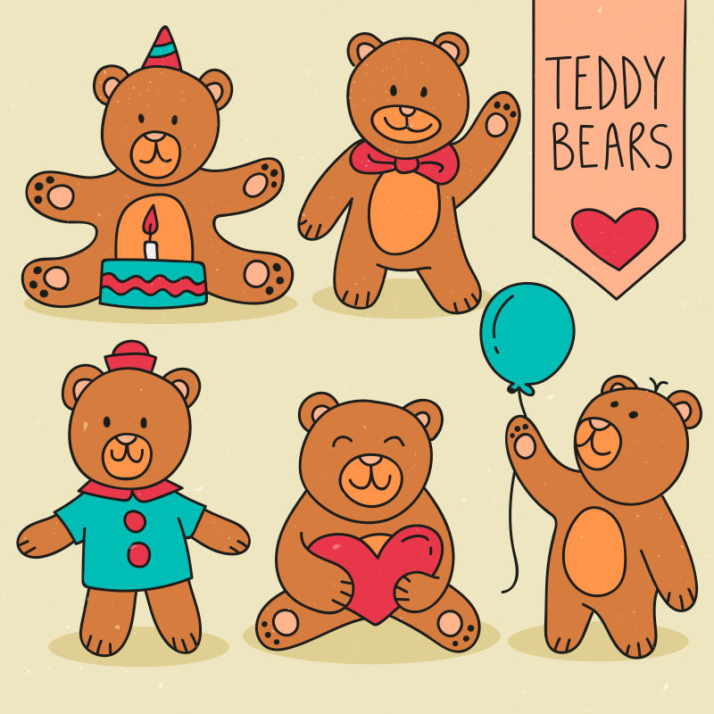 抽象矢量卡通泰迪熊设计