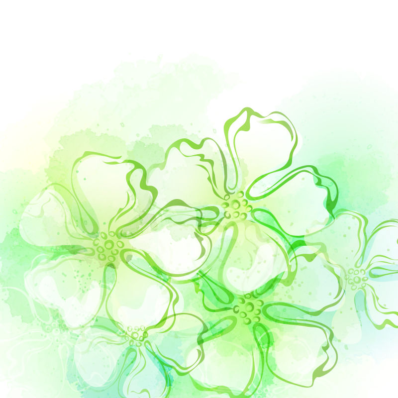 创意矢量绿色水彩风格的花朵设计插图