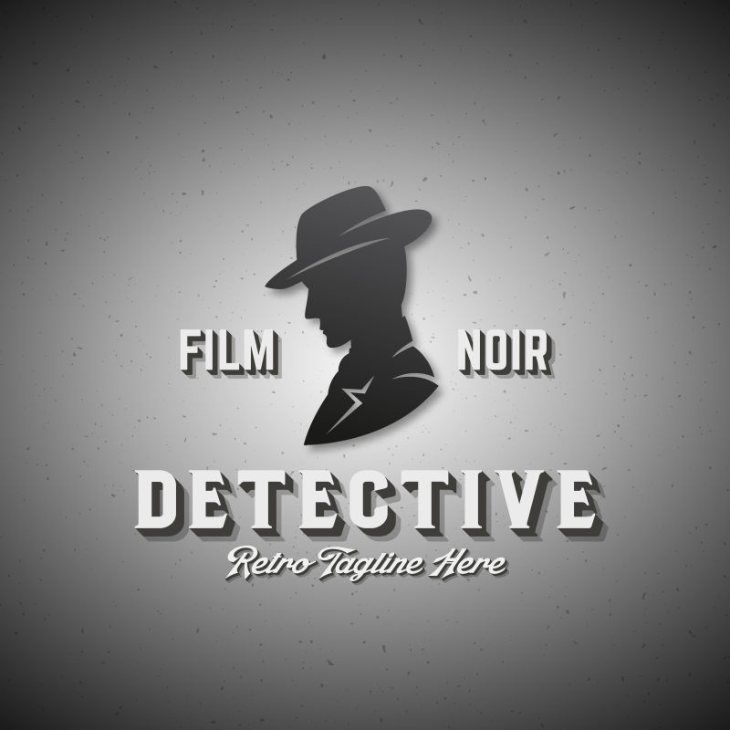 黑色侦探剪影矢量插图