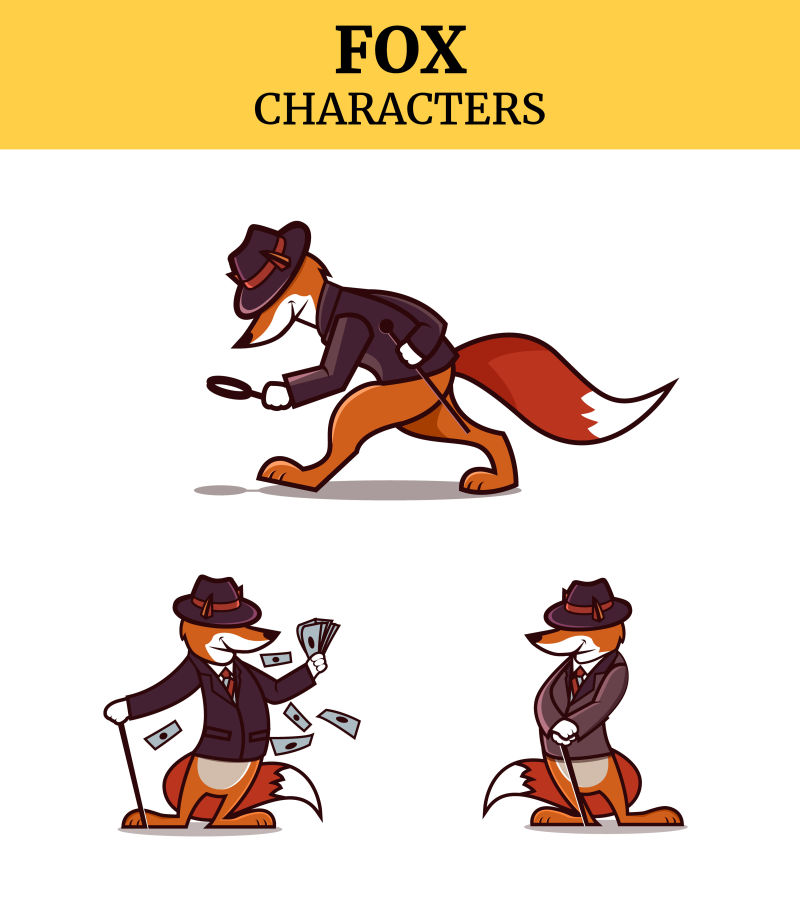 矢量的狐狸侦探插图