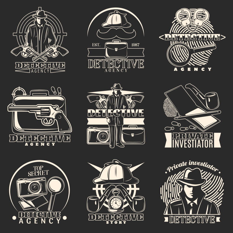 古典侦探标签矢量设计