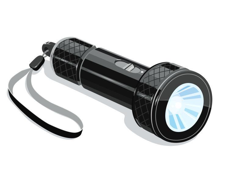 发光的袖珍金属旅游手电筒矢量插图