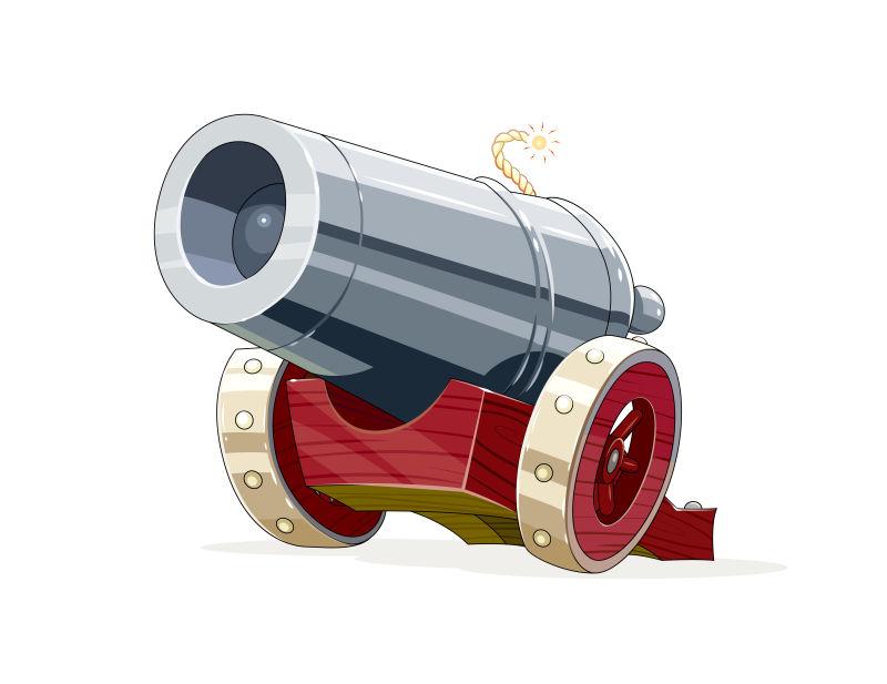 卡通古董火炮武器木制车轮部队矢量图解