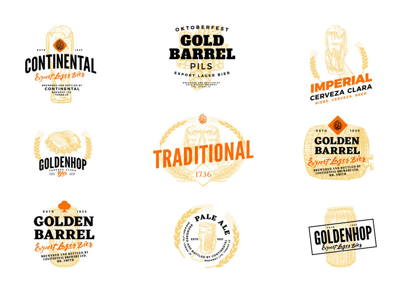 矢量啤酒酒花标志集