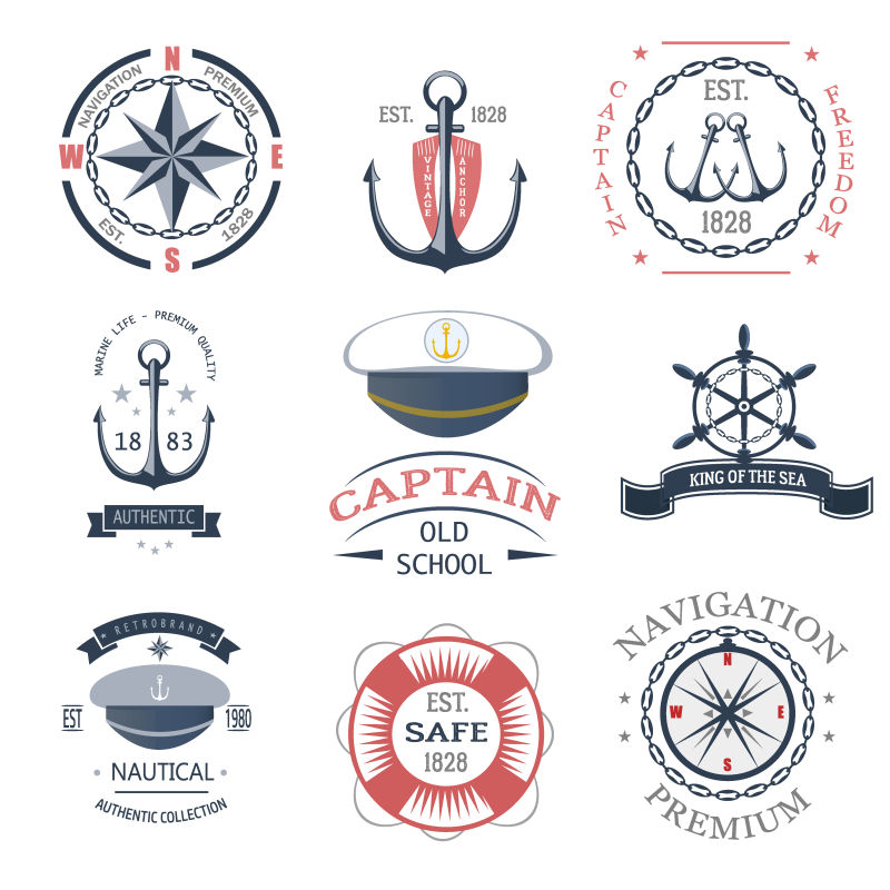 矢量一套老式航海标签