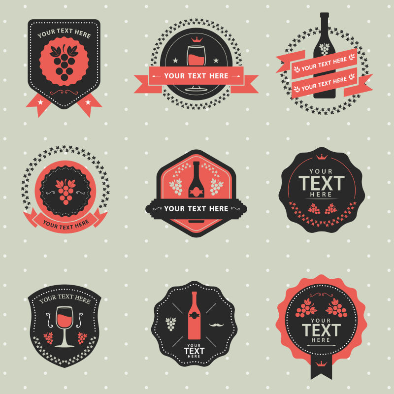 矢量徽章葡萄酒和葡萄标签和设计