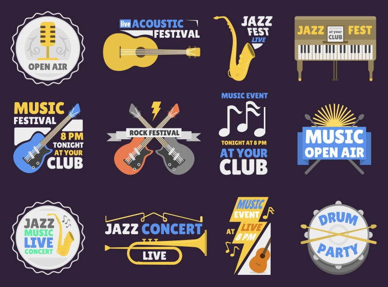 音乐节徽章矢量插图
