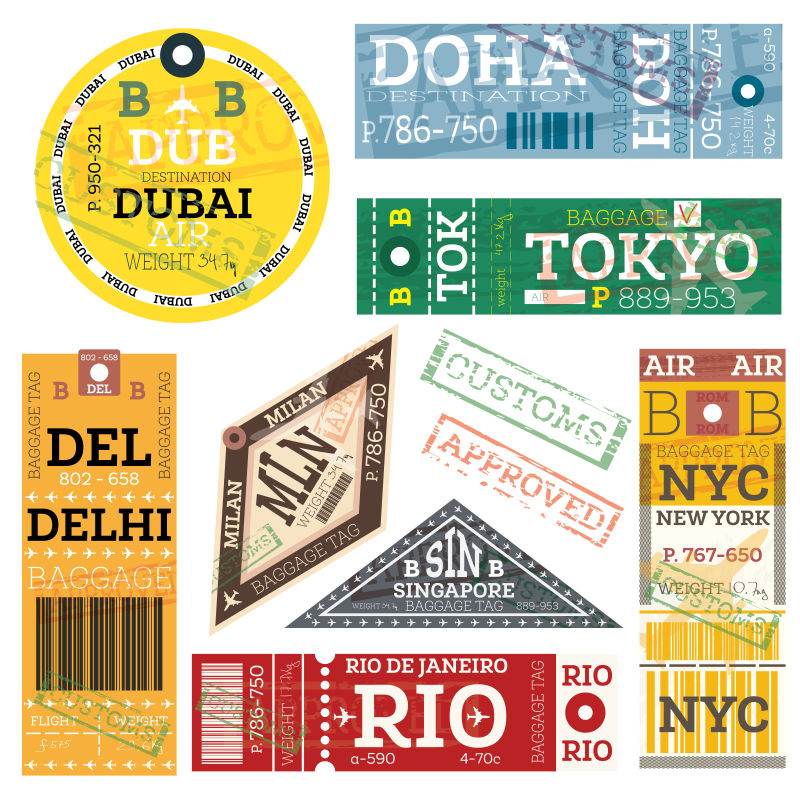 矢量复古行李标签