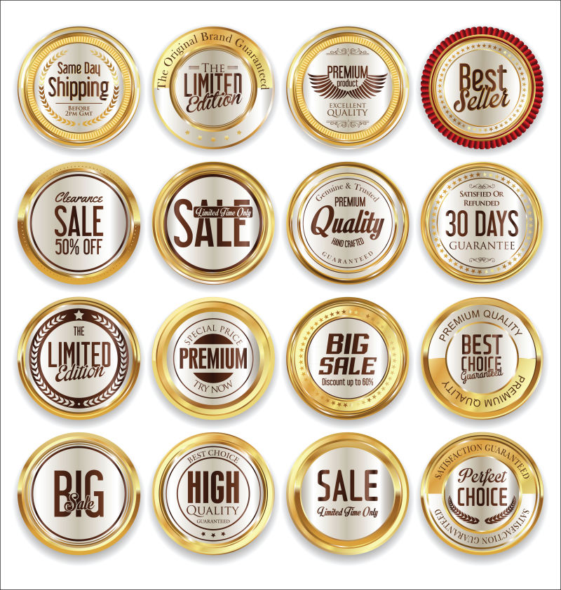 优质奢华的金色复古徽章和标签矢量