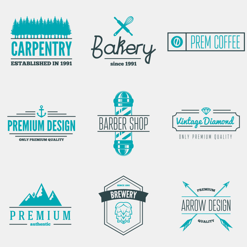 矢量绿色复古葡萄酒徽章集