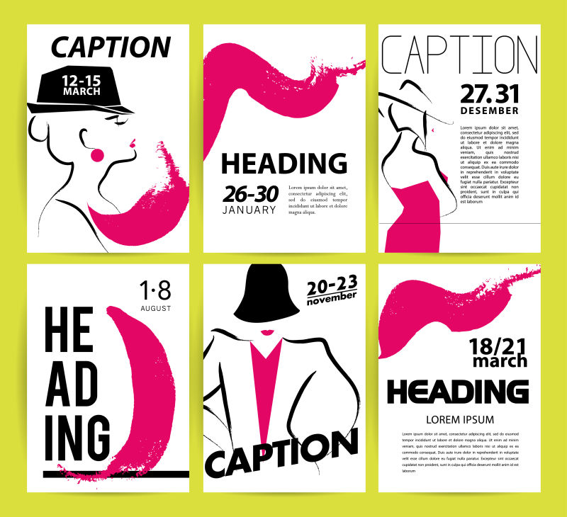 戴帽子的女人时尚年轻时尚的矢量女孩肖像