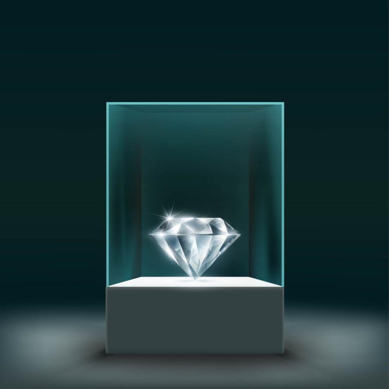 矢量玻璃立方体中的宝石钻石