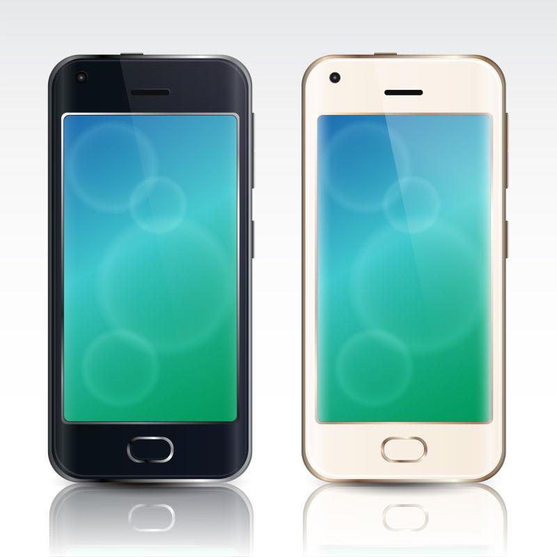 矢量逼真的白色和黑色智能手机