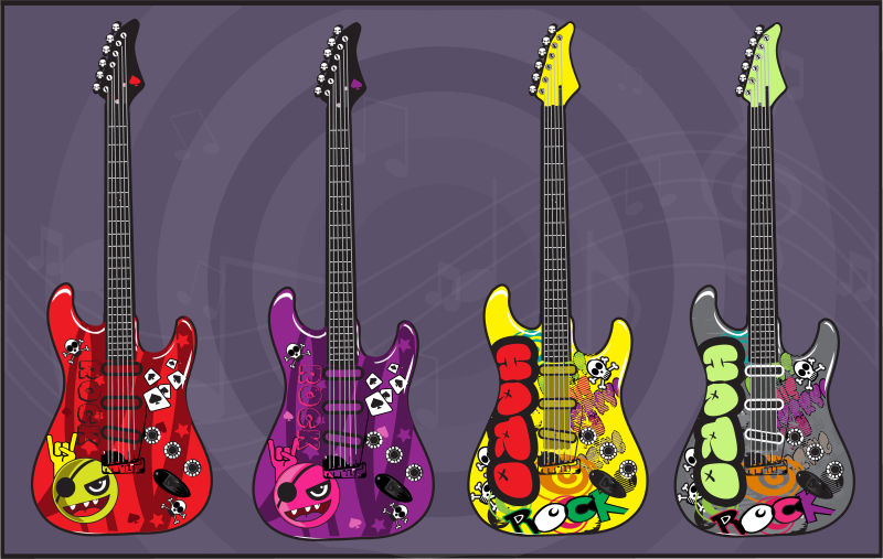 涂药风格的电吉他矢量插图