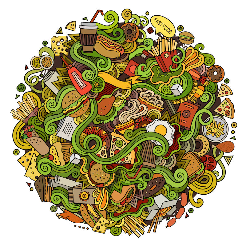 矢量彩色卡通可爱涂鸦手绘设计