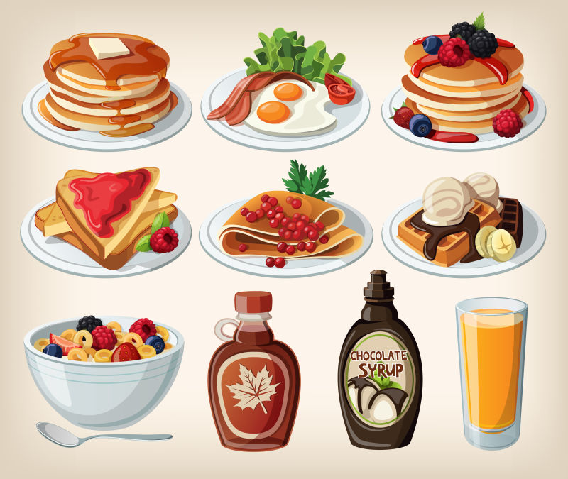 创意矢量卡通经典早餐设计