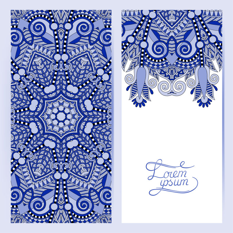 蓝色古典花纹卡片矢量设计