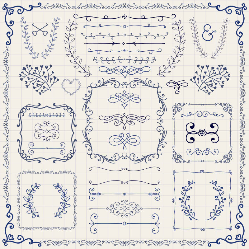 矢量装饰古董彩色手绘涂鸦设计元素