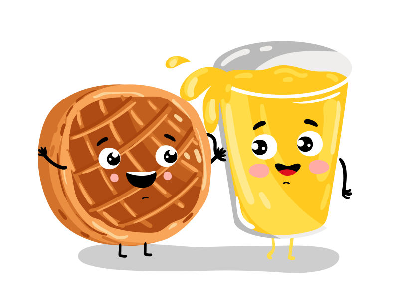 可爱的烤馅饼和柠檬水矢量插图