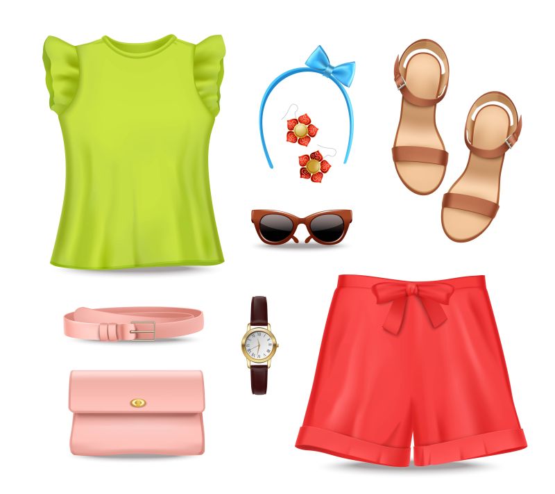 女性配件套装矢量插图