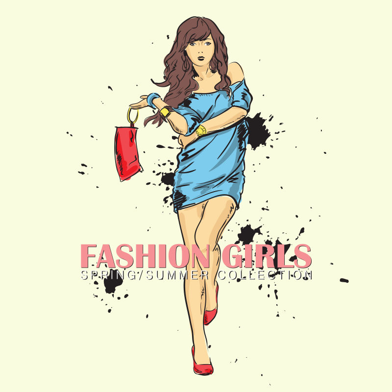 创意矢量手绘时尚女孩插图