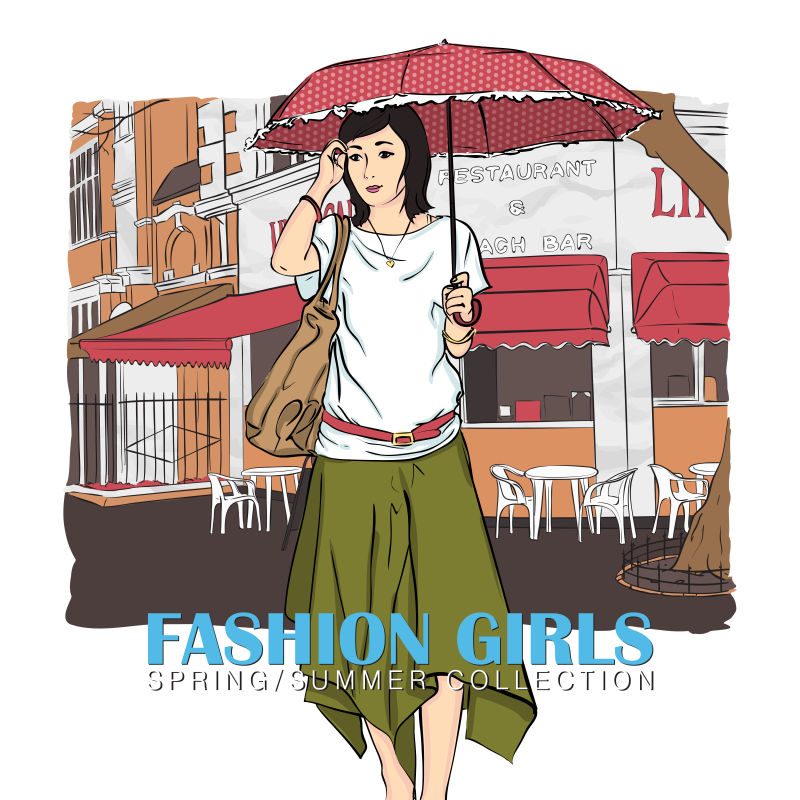 创意矢量度假中的女孩时尚插图