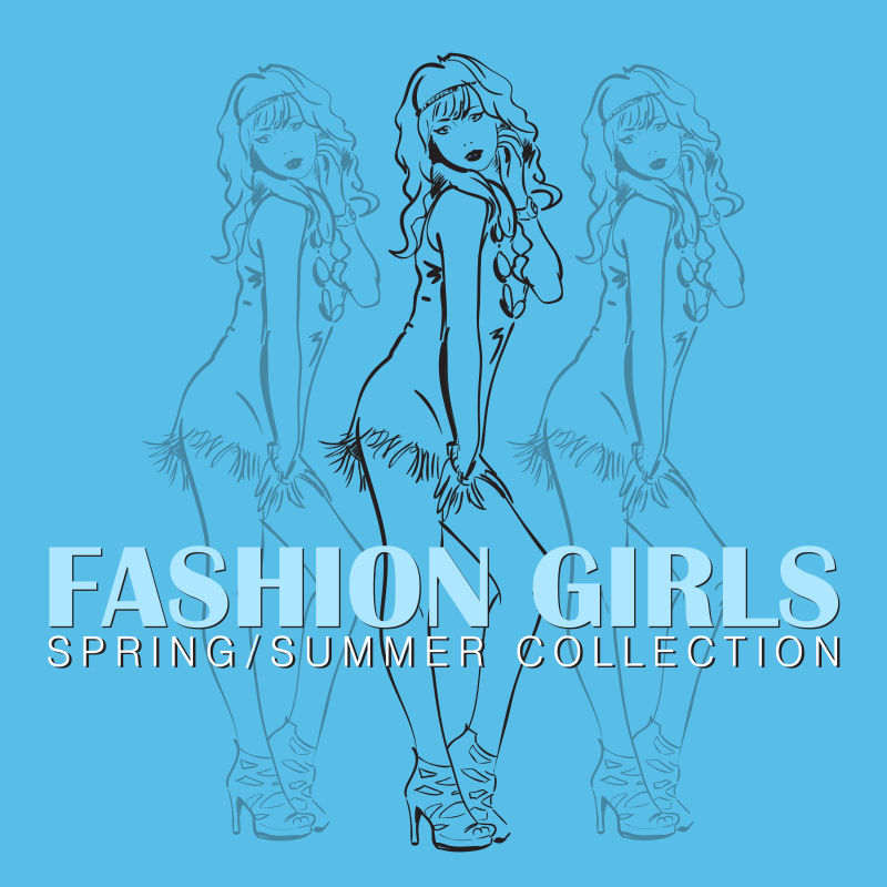 创意矢量时尚的女孩速写插图