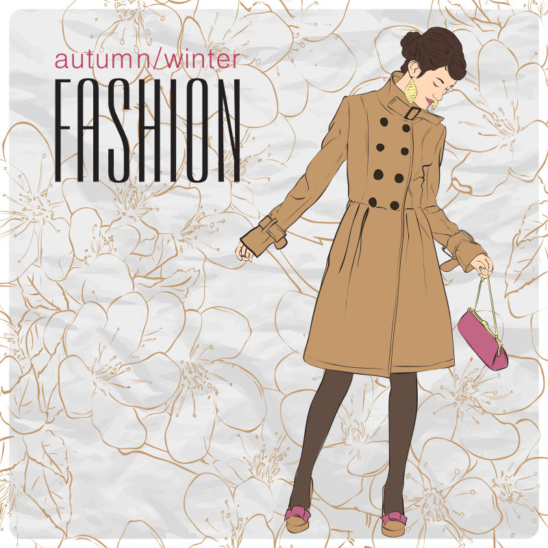 矢量有花卉元素的时尚女孩插图