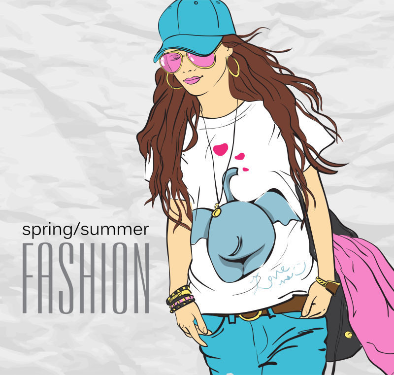 矢量帅气的时尚女孩插图