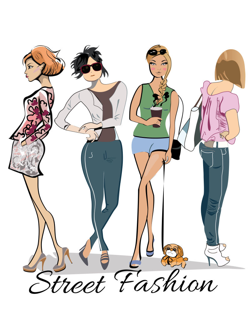 矢量穿搭时尚的女人插图